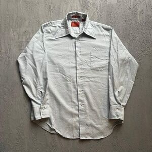 Vintage Sears Button Up Shirt Mens Large Blue 1970s Long Sleeve USA